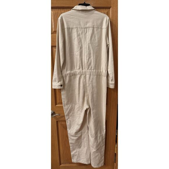 Faherty Women's L Overland Twill Jumpsuit Natural Cream White Boiler Utilitarian - Picture 6 of 6